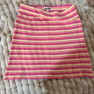 Djerf Avenue Pink, White & Yellow Striped Knit A-Line Skirt